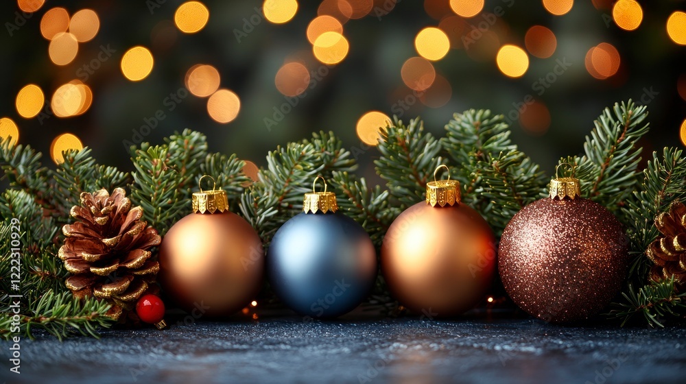 Wall mural Festive ornaments and pinecone on a holiday table