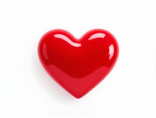 A large, glossy, red heart shape, centered in the image, a red heart with a white background