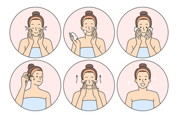 Morning hygiene and cosmetic procedures are used by women to rejuvenate facial skin