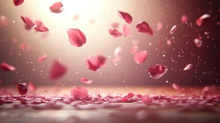 Obraz premium Floating Pink Petals on Soft Background with Light and Sparkles