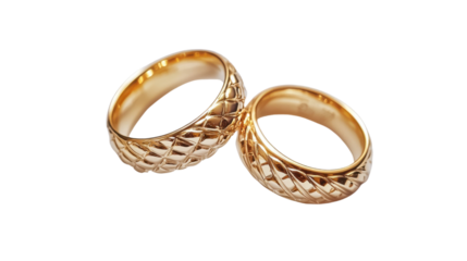 Two golden rings on transparent background 
