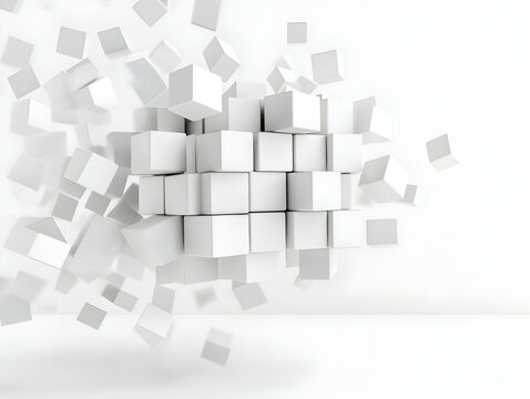 Fototapeta abstract 3d rendering, white cubes, geometric shapes, minimalist design, textured surface