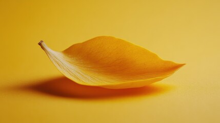 Naklejka premium Fine yellow petal softly resting on a vivid background, capturing nature's delicate beauty in stillness
