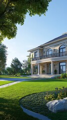 Obraz premium Luxurious residence with a green lawn. Beautiful