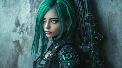 Cyberpunk Girl with Futuristic Weapon