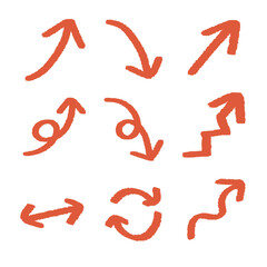 手描き　線画　いろんな赤い矢印のイラスト