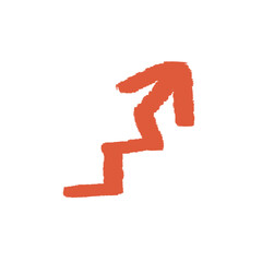 手描き　線画　赤いジグザグ矢印のイラスト