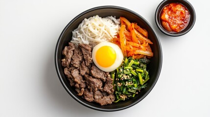 Delicious Korean Bibimbap With Beef, Egg, and Fresh Vegetables