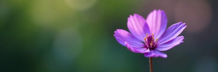 Fototapeta premium Delicate purple flowers unfolding on a single stem, floral, delicate petals, solo bloom