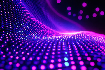 Obraz premium Vibrant abstract wave of glowing dots in purple and blue, creating a mesmerizing digital landscape