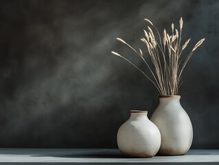 Contemporary Home Decor with Minimalist Vases on a Matte Black Wall, Wooden Flooring, and Natural Light, Perfect for Modern Interior Design Themes