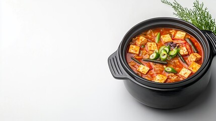 Delicious Korean Stew with Tofu and Fresh Vegetables in Bowl
