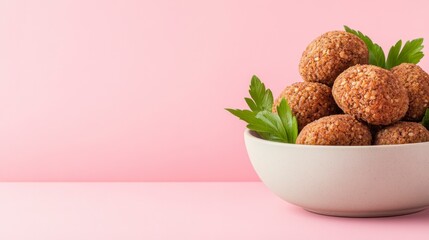 Delicious Healthy Falafel Balls Served in a Bowl on Pink Background
