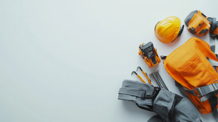 Fototapeta premium A collection of electrician equipment is displayed on a white background showcasing essential tools for electrical work. AI generative