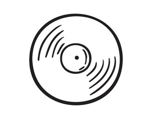 Vinyl gramophone record doodle hand drawn icon. Vinyl gramophone record single element for design, symbol, music. Clipart drawing 
