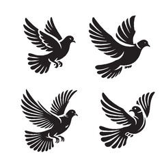black Vector Silhouette of a Collared Dove on White Background