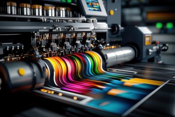 Hightech industrial printing press in action modern facility technology studio vibrant printing process