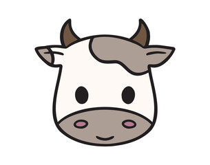 Cute cow face cartoon colored character doodle hand drawn icon. drawing cute cow face cartoon clipart symbol