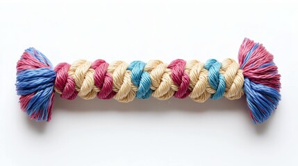 A colorful, durable dog toy made from braided rope, perfect for tug-of-war and playtime with your furry friend.