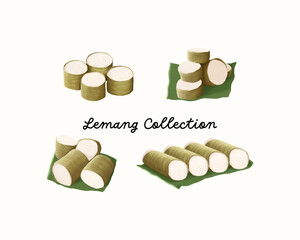 Set food illustration of lemang on white background