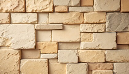 Obraz premium Beige Stone Wall Texture Irregular Blocks Warm Tones Background