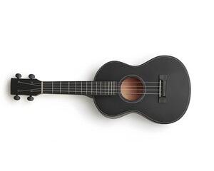 Black Ukulele on White Background, Top View Music Instrument