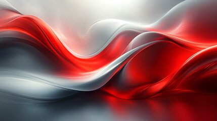 Abstract waves with flowing curves, red and silver contrast, dynamic movement
