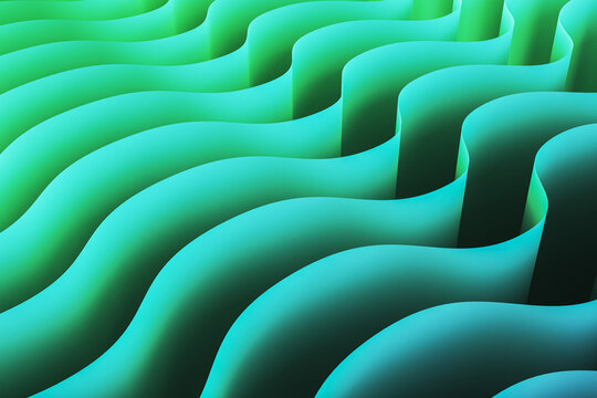Abstract green wave patterns with gradient light effect. 3D Rendering