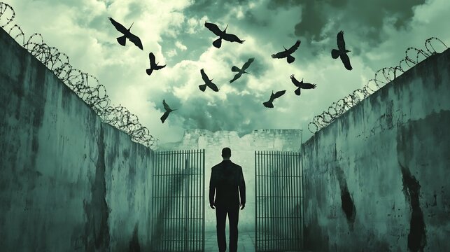 Creative visualization of criminological theories with symbols of social deviance and rehabilitation