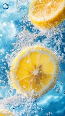 Fresh Lemon Slice Splashing in Water with Bubbles, High-Speed Photography Capturing Vibrant Citrus Fruit in Refreshing Scene, Perfect for Beverage and Health Concepts, Generative AI