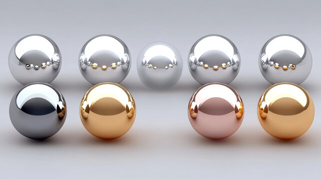 Realistic set of chrome balls isolated on transparent background. Silver, golden, bronze, platinum metal 3D spheres with shadow and light reflection on shiny surface. Jewelry bead. Design element