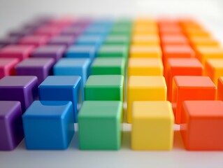 Obraz premium colorful blocks forming a diagonal line, rainbow spectrum, 3d rendering, white background