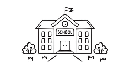 School building vector for coloring book doodle hand drawn icon. Outline drawing school building line clipart symbol © Yanka