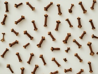cloves arranged in a repeating pattern on a white background, spice texture, flatly