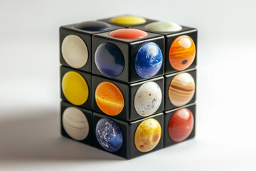 Unique planet-themed puzzle cube showcases solar system in vibrant colors
