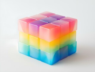 Obraz premium colorful cube of blocks, rainbow gradient, 3d rendering, clean white background