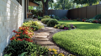 Obraz premium Budget-Friendly Front of House Landscape Ideas as a Front Yard Garden Layout.