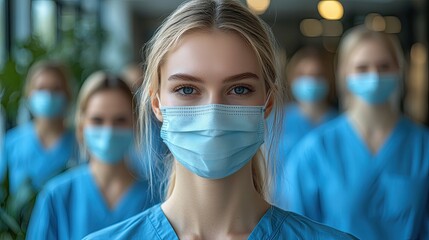 Health professionals wearing masks in a hospital setting during a healthcare initiative