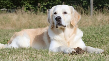 Adorable Golden Retriever Dog Lying on Grass