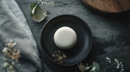Minimalist black ceramic bowl with candle and natural accents