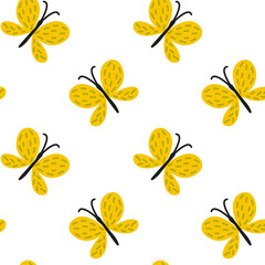A delightful design with a charming pattern of yellow butterflies, bringing beauty and joy. Spring seamless pattern, vector, flat