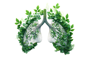 Human lungs made with fresh green plant leaves and herbs on white background. Generative AI