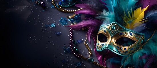 mardi gras concept with mask feathers and beads