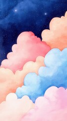 Obraz premium Soft Pastel Clouds with Starry Night Sky, Dreamy Watercolor Background for Abstract Art and Design