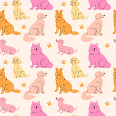 Cute dogs seamless pattern on light background