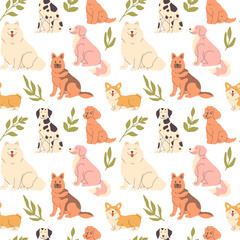 Cute dogs seamless pattern on white background