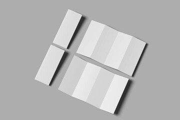 Double gate fold vertical four panel brochure blank white template for mock up