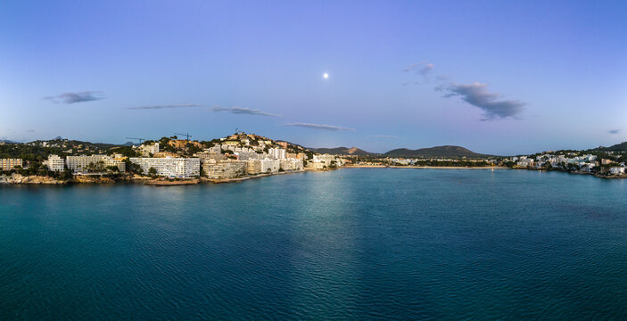 Panoramic view of the coastline in Calvi�, Mallorca during twilight