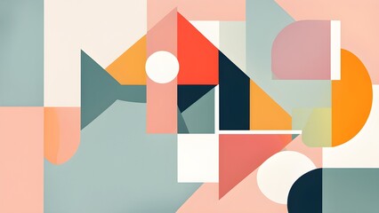 Obraz premium Abstract geometric background with pastel and bold colors forming an intricate composition of shapes.