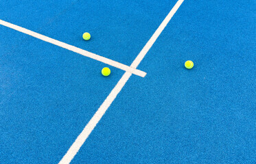 Blue padel tennis court, image with drone. Top view